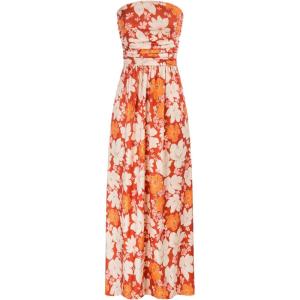 GRACE KARIN Women Strapless Dress Casual Loose Ruched Long Maxi Dress with Pockets(Apricot Flower)