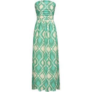 GRACE KARIN Women Strapless Dress Casual Loose Ruched Long Maxi Dress with Pockets(Apricot Green Flower)