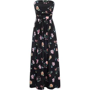 GRACE KARIN Women Strapless Dress Casual Loose Ruched Long Maxi Dress with Pockets(Black Floral)