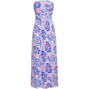GRACE KARIN Women Strapless Dress Casual Loose Ruched Long Maxi Dress with Pockets(Blue Floral)