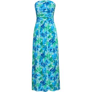 GRACE KARIN Women Strapless Dress Casual Loose Ruched Long Maxi Dress with Pockets(Blue Green Floral)