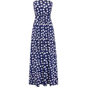 GRACE KARIN Women Strapless Dress Casual Loose Ruched Long Maxi Dress with Pockets(Blue Polka Dot)