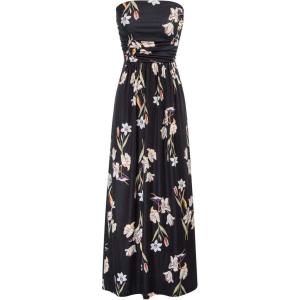 GRACE KARIN Women Strapless Dress Casual Loose Ruched Long Maxi Dress with Pockets(Floral Black)