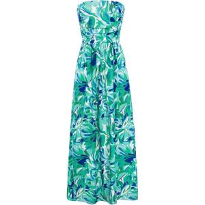 GRACE KARIN Women Strapless Dress Casual Loose Ruched Long Maxi Dress with Pockets(Floral Green)