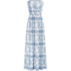 GRACE KARIN Women Strapless Dress Casual Loose Ruched Long Maxi Dress with Pockets(Floral White)