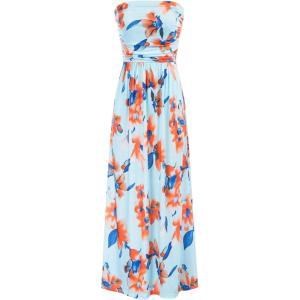 GRACE KARIN Women Strapless Dress Casual Loose Ruched Long Maxi Dress with Pockets(Floral-light Blue+orange)