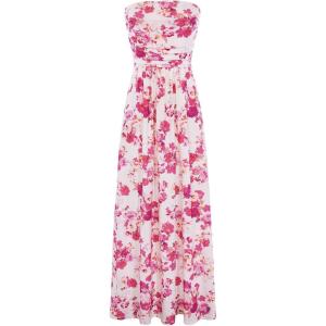 GRACE KARIN Women Strapless Dress Casual Loose Ruched Long Maxi Dress with Pockets(Flower Pink)