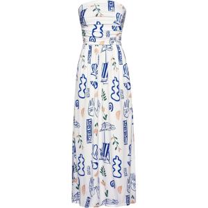 GRACE KARIN Women Strapless Dress Casual Loose Ruched Long Maxi Dress with Pockets(Ocean)