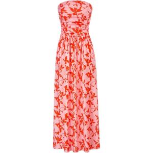 GRACE KARIN Women Strapless Dress Casual Loose Ruched Long Maxi Dress with Pockets(Orange Leaf)