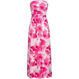 GRACE KARIN Women Strapless Dress Casual Loose Ruched Long Maxi Dress with Pockets(Pink Flower)