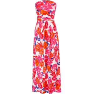 GRACE KARIN Women Strapless Dress Casual Loose Ruched Long Maxi Dress with Pockets(Pink Orange)