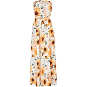 GRACE KARIN Women Strapless Dress Casual Loose Ruched Long Maxi Dress with Pockets(Sunflower)