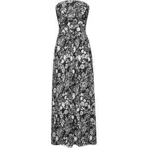 GRACE KARIN Women Strapless Dress Casual Loose Ruched Long Maxi Dress with Pockets(White+black)