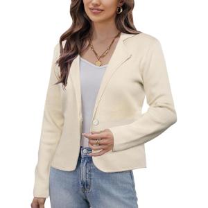 GRACE KARIN Women Sweater Blazer Casual Work Croppped Cardigan Lightweight Button Front Short Knit Blazer Jacket S-XXL(Apricot)