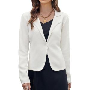 GRACE KARIN Women Sweater Blazer Casual Work Croppped Cardigan Lightweight Button Front Short Knit Blazer Jacket S-XXL(Ivory-white)