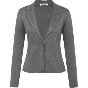 GRACE KARIN Women Sweater Blazer Casual Work Croppped Cardigan Lightweight Button Front Short Knit Blazer Jacket S-XXL(Medium Grey)