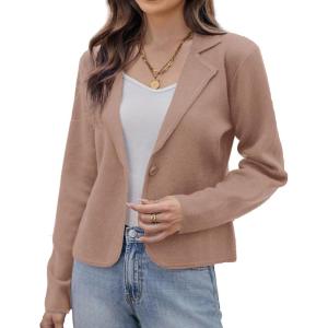 GRACE KARIN Women Sweater Blazer Casual Work Croppped Cardigan Lightweight Button Front Short Knit Blazer Jacket S-XXL(Nutmeg)