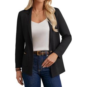 GRACE KARIN Women Sweater Blazers Business Casual Long Sleeve Work Cardigan Open Front Lapel Suit Jackets with Pockets(Black)