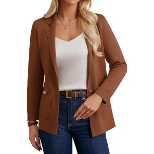 GRACE KARIN Women Sweater Blazers Business Casual Long Sleeve Work Cardigan Open Front Lapel Suit Jackets with Pockets(Brown)