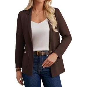 GRACE KARIN Women Sweater Blazers Business Casual Long Sleeve Work Cardigan Open Front Lapel Suit Jackets with Pockets(Chocolate Brown)