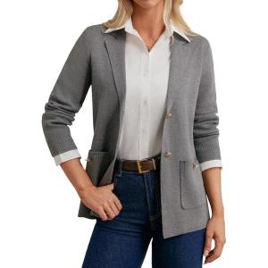 GRACE KARIN Women Sweater Blazers Business Casual Long Sleeve Work Cardigan Open Front Lapel Suit Jackets with Pockets(Gray)