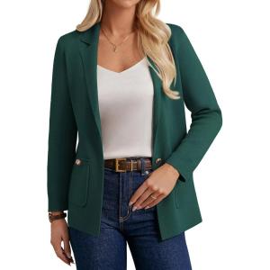 GRACE KARIN Women Sweater Blazers Business Casual Long Sleeve Work Cardigan Open Front Lapel Suit Jackets with Pockets(Green)