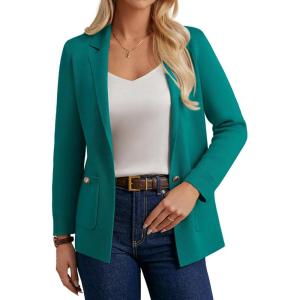 GRACE KARIN Women Sweater Blazers Business Casual Long Sleeve Work Cardigan Open Front Lapel Suit Jackets with Pockets(Peacock Blue)
