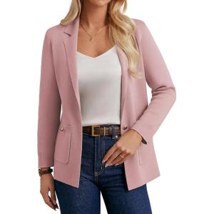 GRACE KARIN Women Sweater Blazers Business Casual Long Sleeve Work Cardigan Open Front Lapel Suit Jackets with Pockets(Pink)