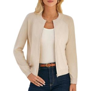 GRACE KARIN Womens Long Sleeve Zip Up Cardigan Sweaters Lightweight Fashion Sweater Jacket Knitted Spring Clothes(Beige)