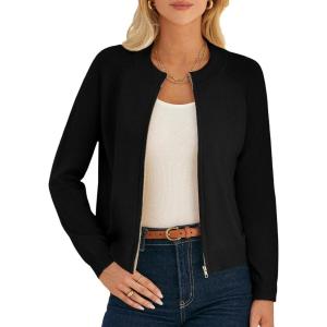 GRACE KARIN Womens Long Sleeve Zip Up Cardigan Sweaters Lightweight Fashion Sweater Jacket Knitted Spring Clothes(Black)