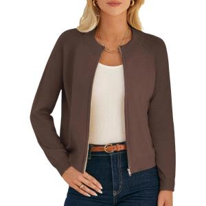 GRACE KARIN Womens Long Sleeve Zip Up Cardigan Sweaters Lightweight Fashion Sweater Jacket Knitted Spring Clothes(Chocolate Brown)