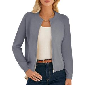 GRACE KARIN Womens Long Sleeve Zip Up Cardigan Sweaters Lightweight Fashion Sweater Jacket Knitted Spring Clothes(Deep Grey)
