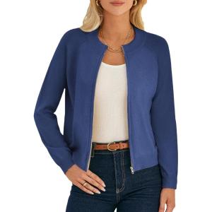 GRACE KARIN Womens Long Sleeve Zip Up Cardigan Sweaters Lightweight Fashion Sweater Jacket Knitted Spring Clothes(Denim Blue)