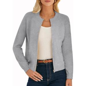 GRACE KARIN Womens Long Sleeve Zip Up Cardigan Sweaters Lightweight Fashion Sweater Jacket Knitted Spring Clothes(Light Grey)