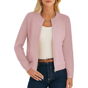 GRACE KARIN Womens Long Sleeve Zip Up Cardigan Sweaters Lightweight Fashion Sweater Jacket Knitted Spring Clothes(Light Pink)