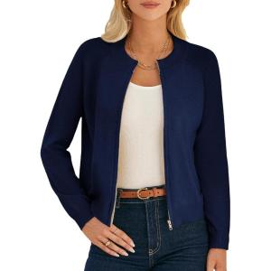 GRACE KARIN Womens Long Sleeve Zip Up Cardigan Sweaters Lightweight Fashion Sweater Jacket Knitted Spring Clothes(Navy Blue)