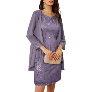 GRACE KARIN Women’s Sequin Dress – Wedding Guest & Mother of The Bride Formal Dress – Two Piece Knee Length(Light Purple)