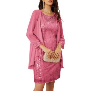 GRACE KARIN Women’s Sequin Dress – Wedding Guest & Mother of The Bride Formal Dress – Two Piece Knee Length(Peach Pink Peach Pink)