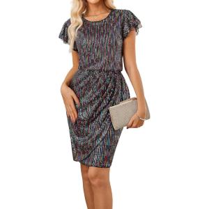 GRACE KARIN Women’s Sparkly Sequin Dress Cap Sleeve Party Cocktail Holiday Dress Elegant Glitter Sparkly Dresses for Women(Multicolored)