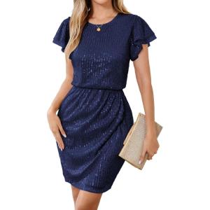 GRACE KARIN Women’s Sparkly Sequin Dress Cap Sleeve Party Cocktail Holiday Dress Elegant Glitter Sparkly Dresses for Women(Navy Blue)