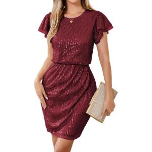 GRACE KARIN Women’s Sparkly Sequin Dress Cap Sleeve Party Cocktail Holiday Dress Elegant Glitter Sparkly Dresses for Women(Wine Red)