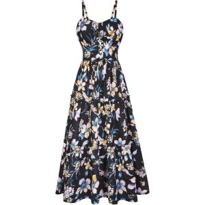 GRACE KARIN Women’s Summer Floral Dress 2026 Boho Spaghetti Strap Smocked Tiered Casual Maxi Long Sundress with Pockets(Black Yellow Floral)