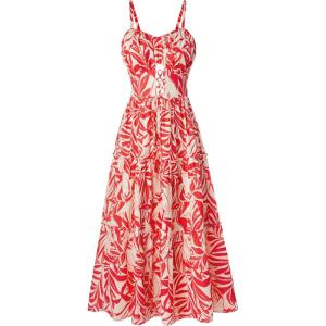 GRACE KARIN Women’s Summer Floral Dress 2026 Boho Spaghetti Strap Smocked Tiered Casual Maxi Long Sundress with Pockets(Red Leaves)