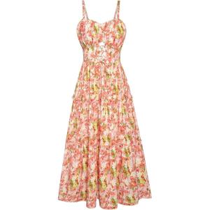 GRACE KARIN Women’s Summer Floral Dress 2026 Boho Spaghetti Strap Smocked Tiered Casual Maxi Long Sundress with Pockets(Yellow White Floral)