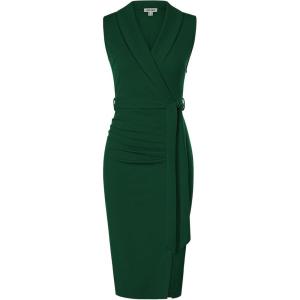 GRACE KARIN Women’s Wear to Work Sleeveless Ruched Bodycon Office Pencil Midi Dresses with Belt(Dark Green)