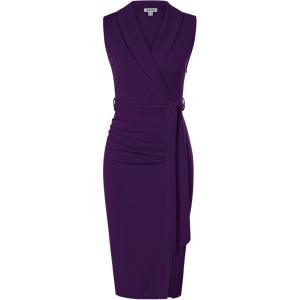 GRACE KARIN Women’s Wear to Work Sleeveless Ruched Bodycon Office Pencil Midi Dresses with Belt(Dark Purple)