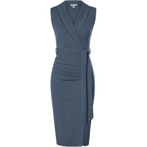 GRACE KARIN Women’s Wear to Work Sleeveless Ruched Bodycon Office Pencil Midi Dresses with Belt(Gray Blue)