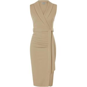 GRACE KARIN Women’s Wear to Work Sleeveless Ruched Bodycon Office Pencil Midi Dresses with Belt(Khaki)