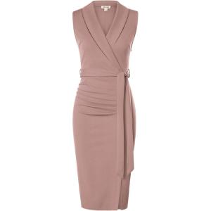 GRACE KARIN Women’s Wear to Work Sleeveless Ruched Bodycon Office Pencil Midi Dresses with Belt(Leather Pink)