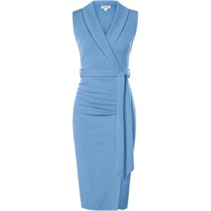 GRACE KARIN Women’s Wear to Work Sleeveless Ruched Bodycon Office Pencil Midi Dresses with Belt(Light Blue)